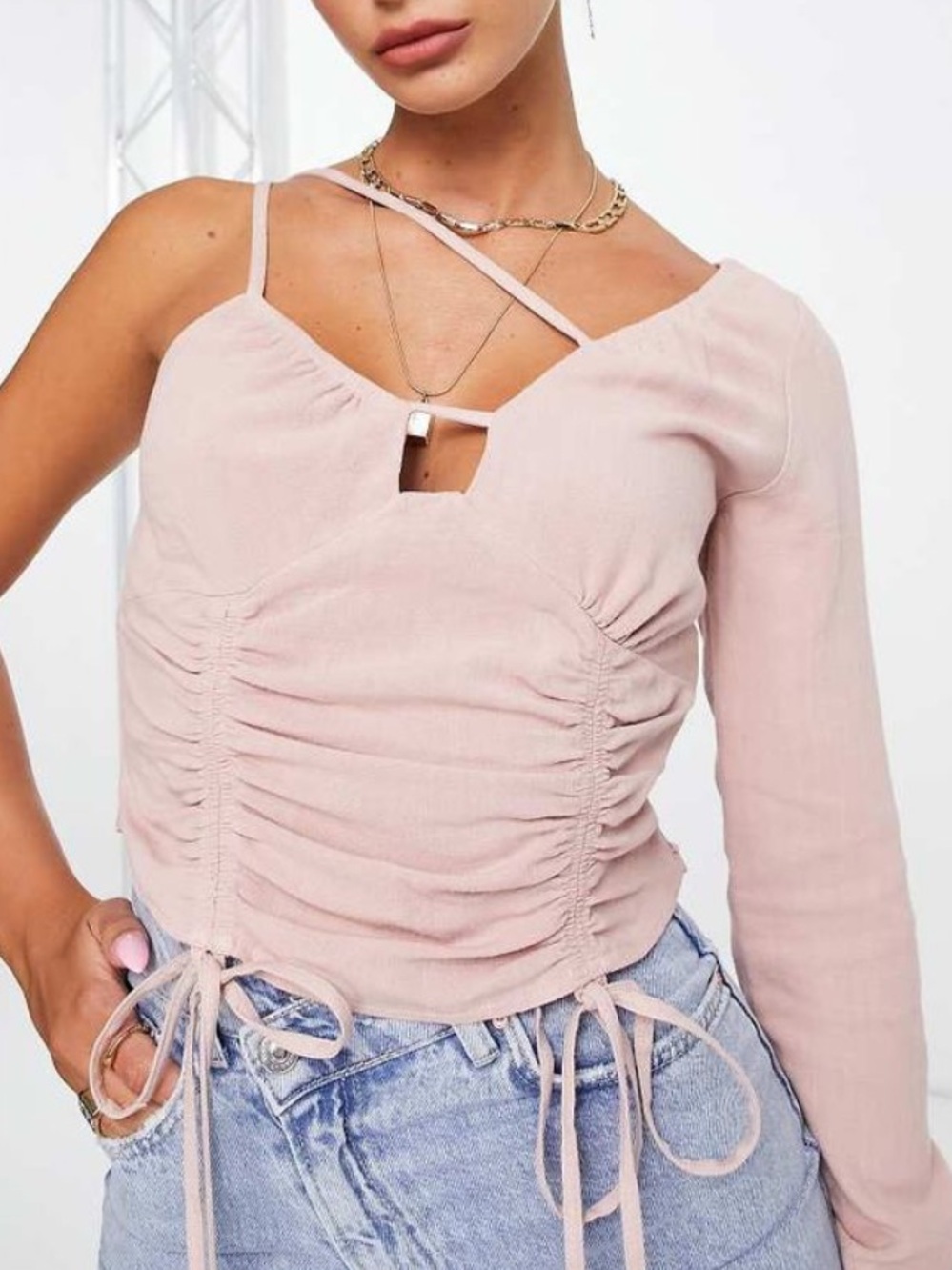 New ASOS One-Shoulder Cut-Out Top in Dusty Rose